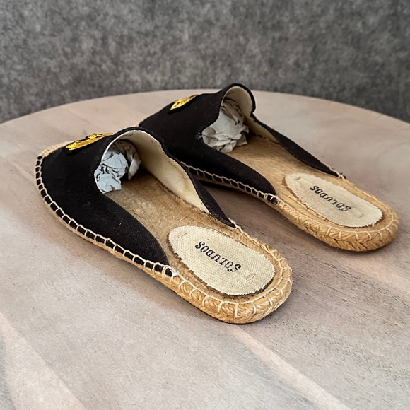 Soludos Black Elephant Mule Slides Gold Beaded Slip On Womens Size 8 - Picture 5 of 13